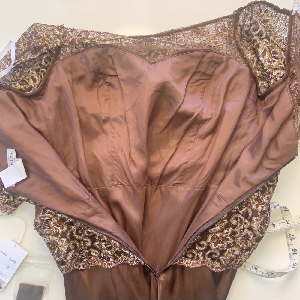 Jean de lys Brown Beaded Silk Floor Length Gown - Picture 8 of 8